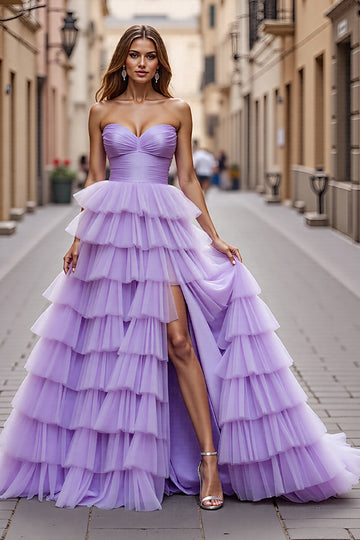 Tulle violet Robe de bal à volants